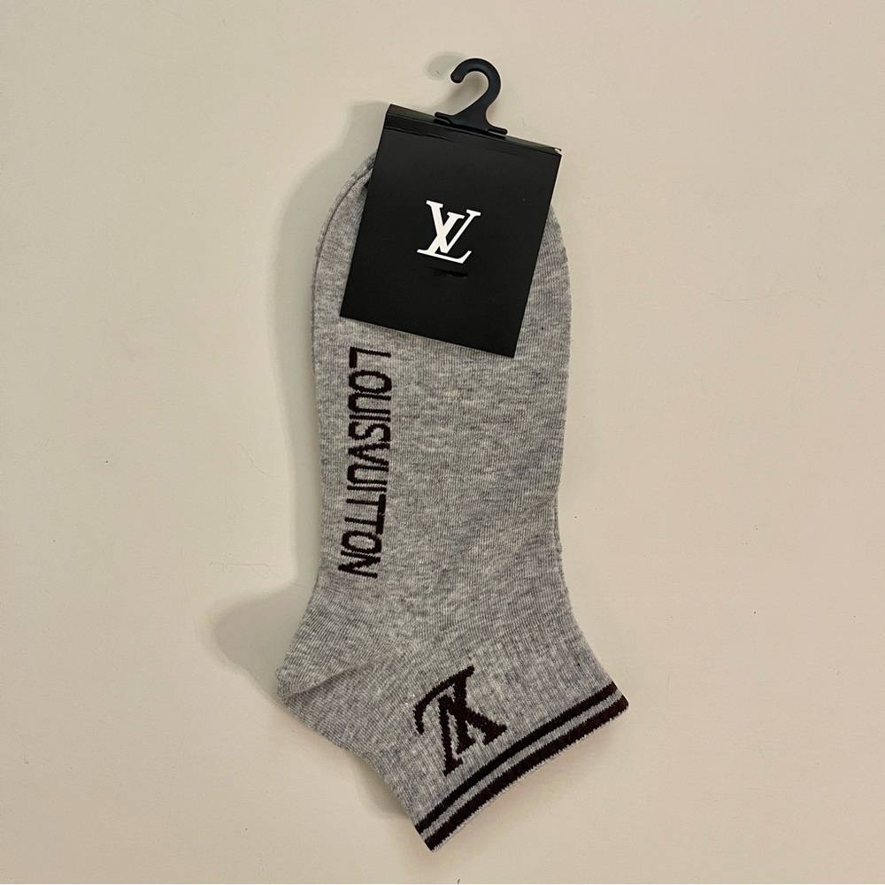 Premium Athletic Ankle Socks - Heather Gray & Dark Brown